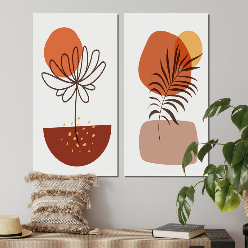 Minimalistic Abstract Designs in Retro Colors III - ensemble de 2 impressions, 20" H x 24" W x 1" D, Toile tendue