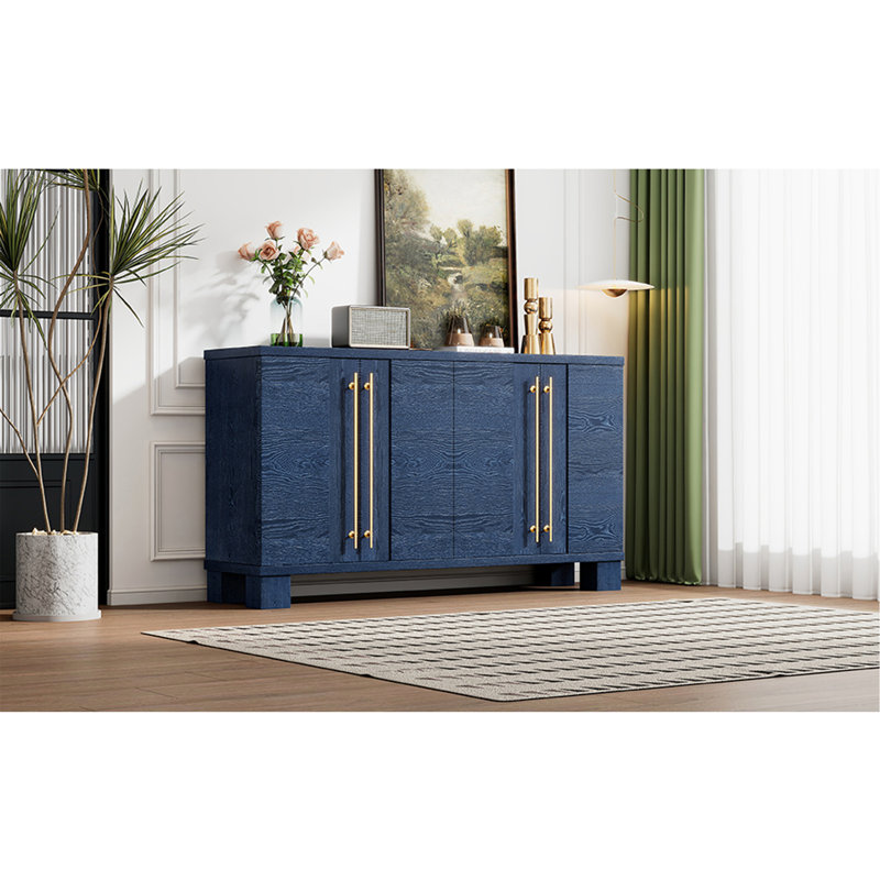 Sideboard Buffet Cabinet With Storage, Wood Sideboard With Adjustable Shelves And Gold Handles For Kitchen, Dining Room And Living Room (Antique Navy)