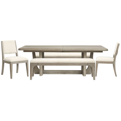 Table de salle à manger extensible rectangulaire avec 2 bancs et 2 chaises d'appoint