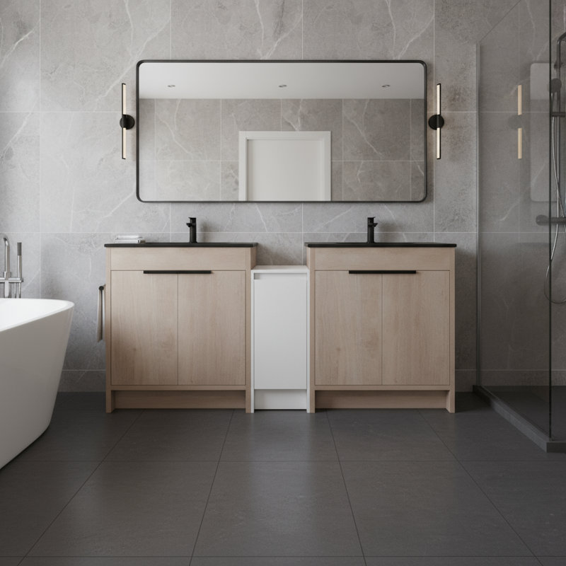 Freestanding Bathroom Cabinet (72 Inches), With Black Ceramic Sink And Storage Cabinet, Supported By Soft-close Doors, Fits Large-space Bathrooms