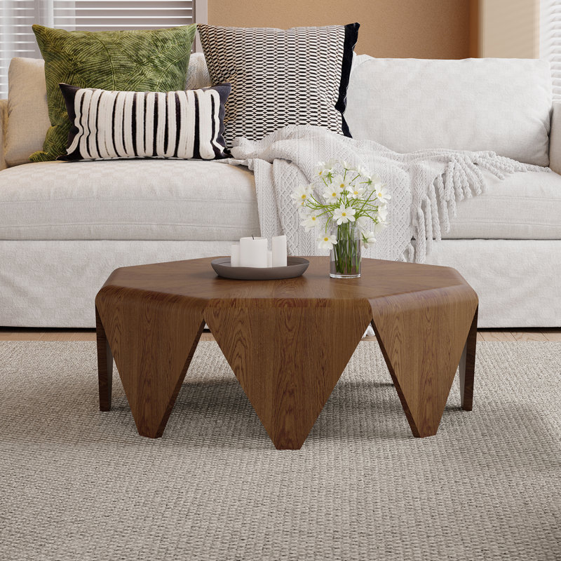 Octagonal Wood Veneer Coffee Table – Sculptural Geometric Center Table For Living Room