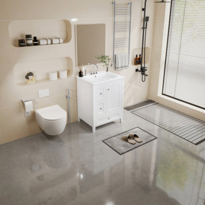 Meuble-lavabo de 24 po avec rangement, tablette réglable, panneau de fibres à densité moyenne et bois d'hévéa, cloisons amovibles