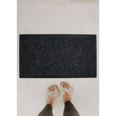 Non-Slip PVC Doormat, Black, 17.7 x 27.6 inches | 100% PU Leather, Machine Woven | Easy to Clean with Vacuum, Durable Design, Perfect for Indoor & Outdoor Use | Stylish and Functional Entrance Mat