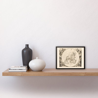 Jacques Cassini Flat Earth Map 1713 Sepia Terrestrial Planisphere 1 Piece Single Picture Frame Wall Art