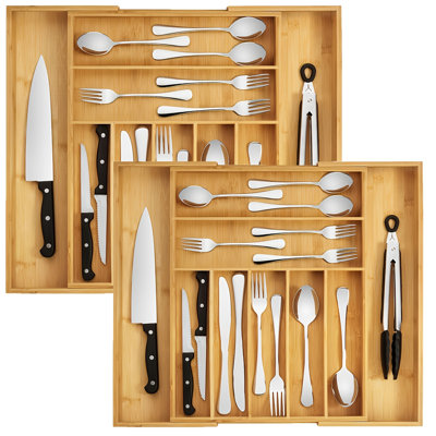 Bamboo Drawer Organizer - Expandable Silverware Organizer & Utensil Drawer Organizer, Cutlery Tray with Dividers, 9 Slots- Kitchen Organizer for Utensils & Flatware