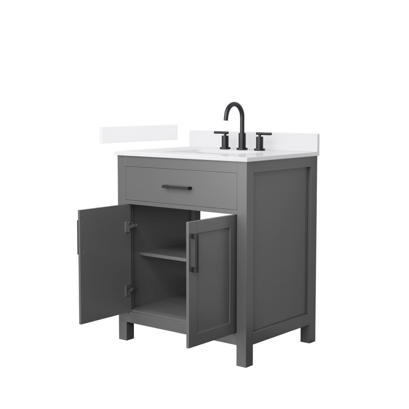 Beckett 30" Freestanding Single Bathroom Vanity with Quartz Top, White Quartz, Matte Black, Dark Gray