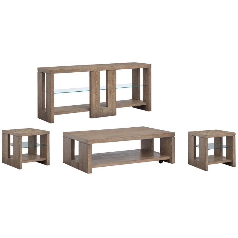 Table basse rectangulaire avec 2 tables de bout rectangulaires et une console