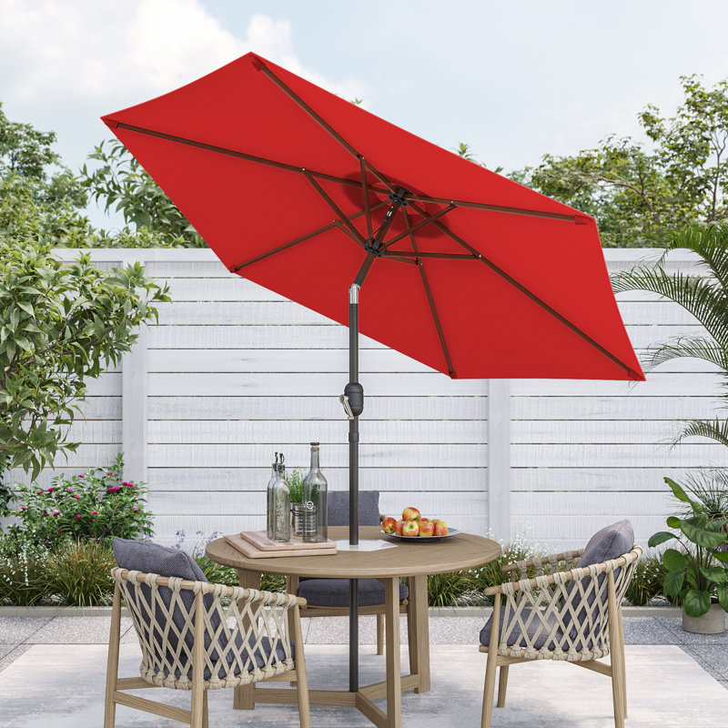 90'' Market Umbrella with Push-Button Tilt for Patio Outdoor Table Umbrella, Chili Red