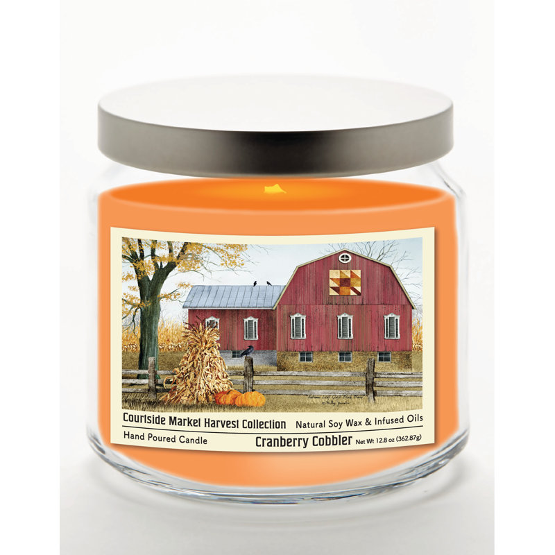 Bougie en pot de verre de 400 g (14 oz) de la collection Harvest Red Barn, avec couvercle en métal argenté brossé
