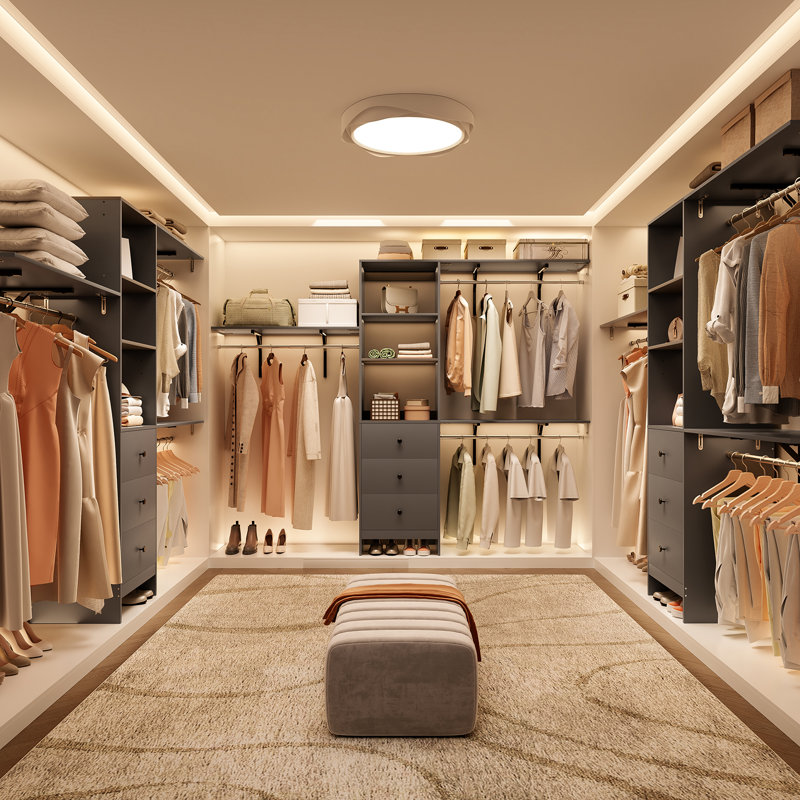 1000lbs Capacity Closet Organizer - 3 Drawers, Shelves & Expandable Hanger Rods (fits 6-9 Ft Spaces, 96"l X 75"h), Gray