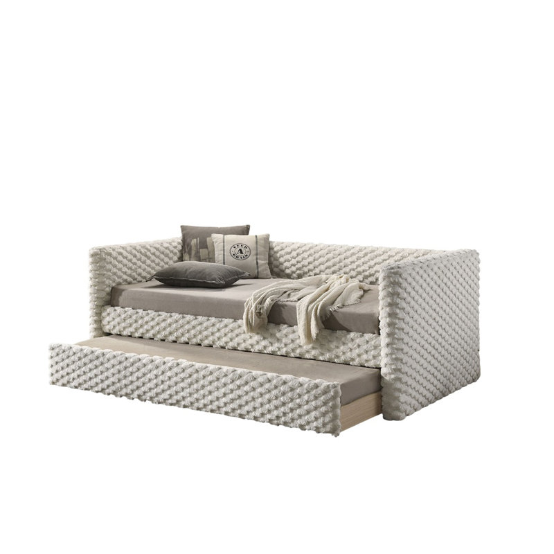 Transitional Style 1Pc Twin Size Daybed W/ Trundle Plastic Legs Mattress Ready White Finish Primary Living Room