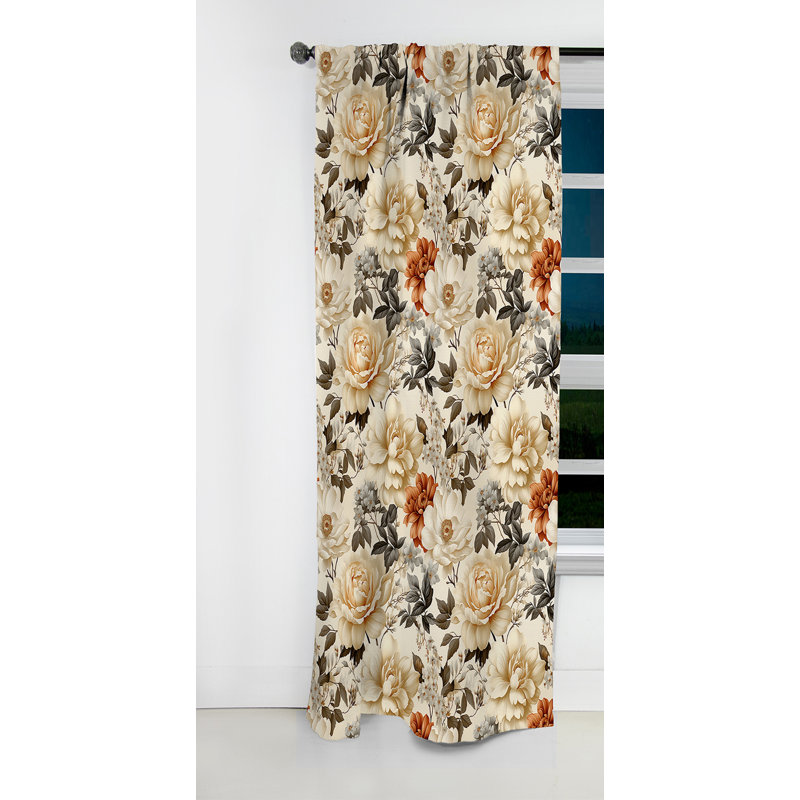 Harmonie de fleurs maison de campagne beige rétro - rideau occultant - 1 panneau, L 52 po x L 108 po