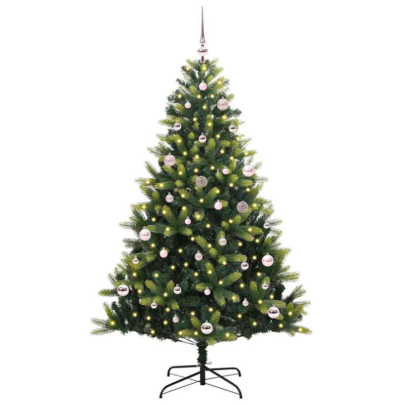 Artificial Hinged Christmas Tree 150 LEDs Green, 4.92' H, Pink