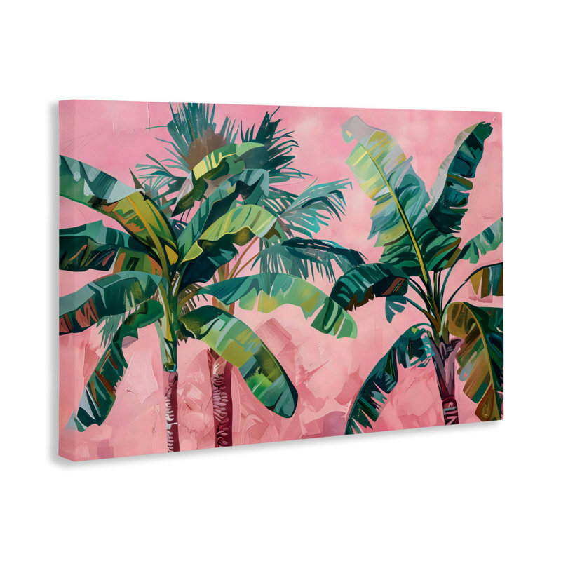Dessus de palmiers sur toile rose, design par LSR Design Studio, H 24 po x l 36 po