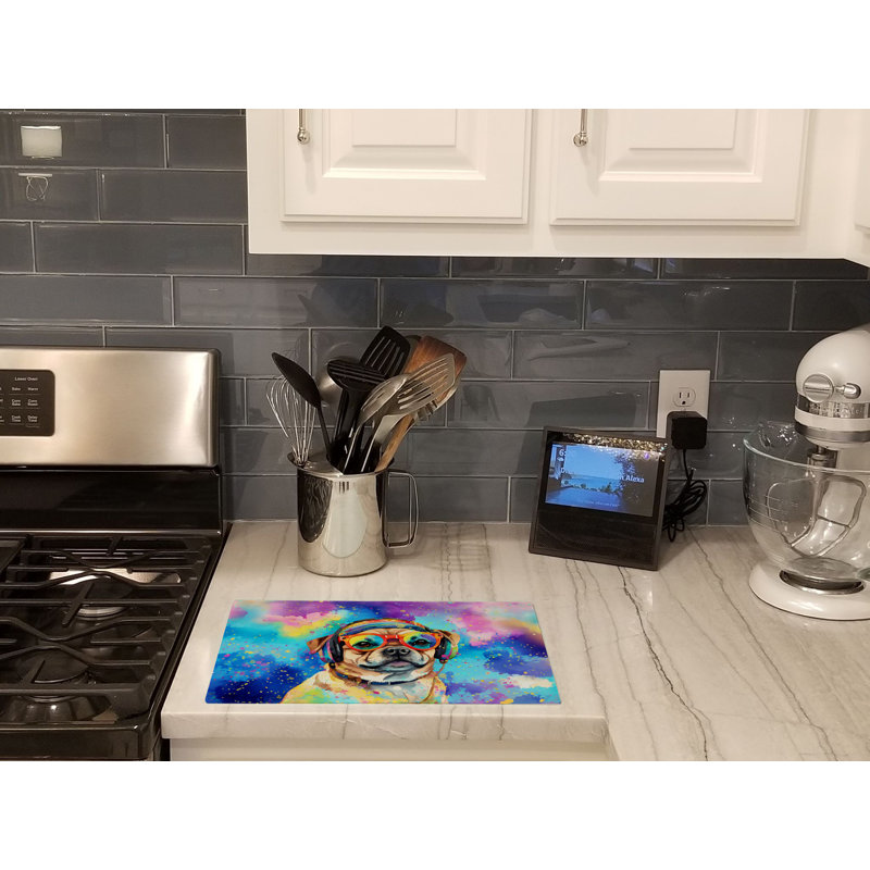 Pug Hippie Dawg Glass Cutting Board Large