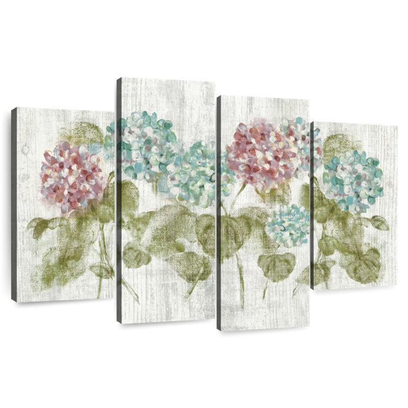 Harnek, rangée vibrante d'hortensias sur bois, H 22 po x l 36 po