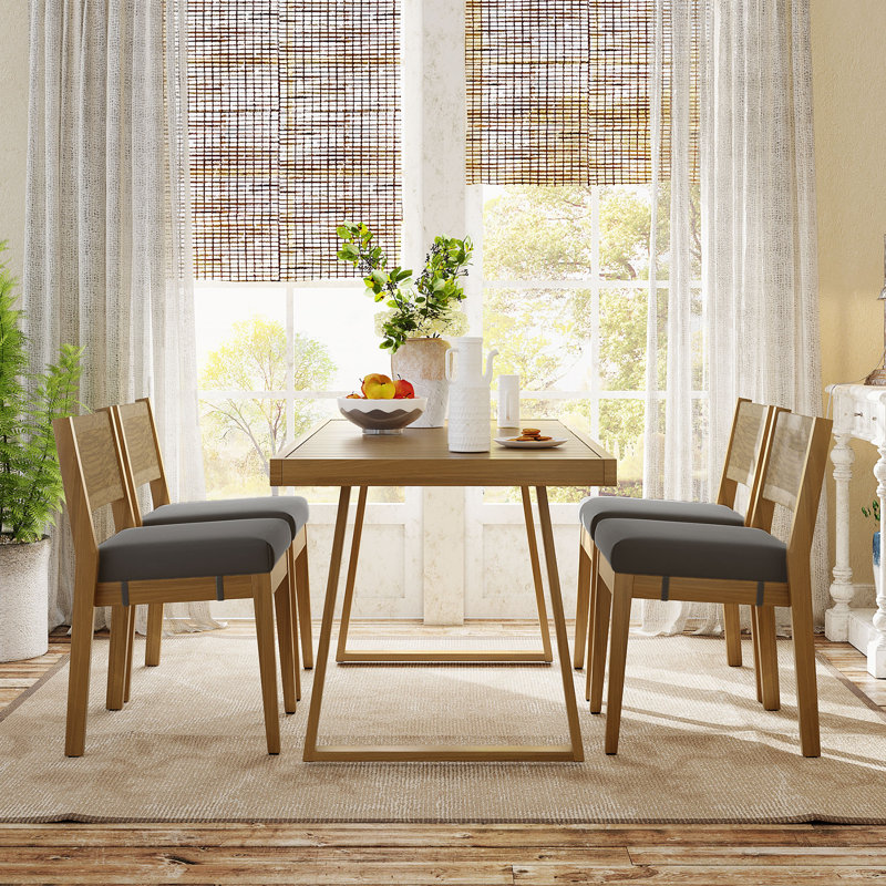 Pasiak 4 - Person Acacia Solid Wood Patio Dining Set Rectangular Table with Cushions Included, Gray
