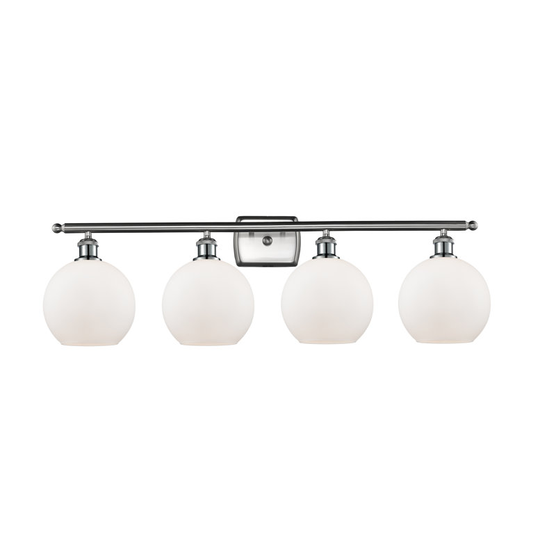 Éclairage pour salle de bain 4 lumières Cindi, Blanc mat, DEL, Nickel satiné brossé
