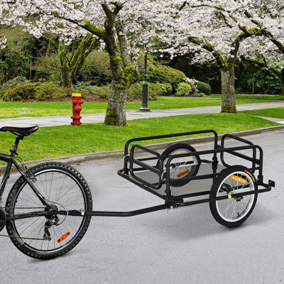 Bike Cargo Trailer For Hefty Loads, Foldable Compact Storage, Universal Hitch, Bike Wagon Bike Trailer Bicycle Cargo Trailer Bike Attachment With 16" Wheels, Heavy-Duty, Black