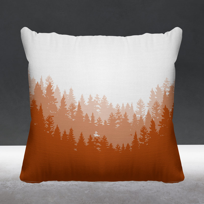 Coussin intérieur / extérieur Pine Trees Cabin, Orange, 19 po x 19 po, Carré
