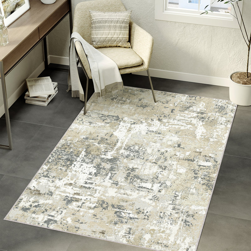 Tapis texturé abstrait Vellum Home, Beige, Rectangulaire 3 pi x 5 pi