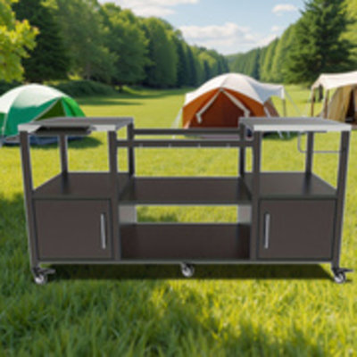 1 Large Green Egg-style Outdoor Barbecue Table Barbecue Metal Grill Cart With Storage Box Metal Construction Storage Design Wheeled Cart For Backyard/courtyard Multi-functional, Weather-resistant, Space-saving