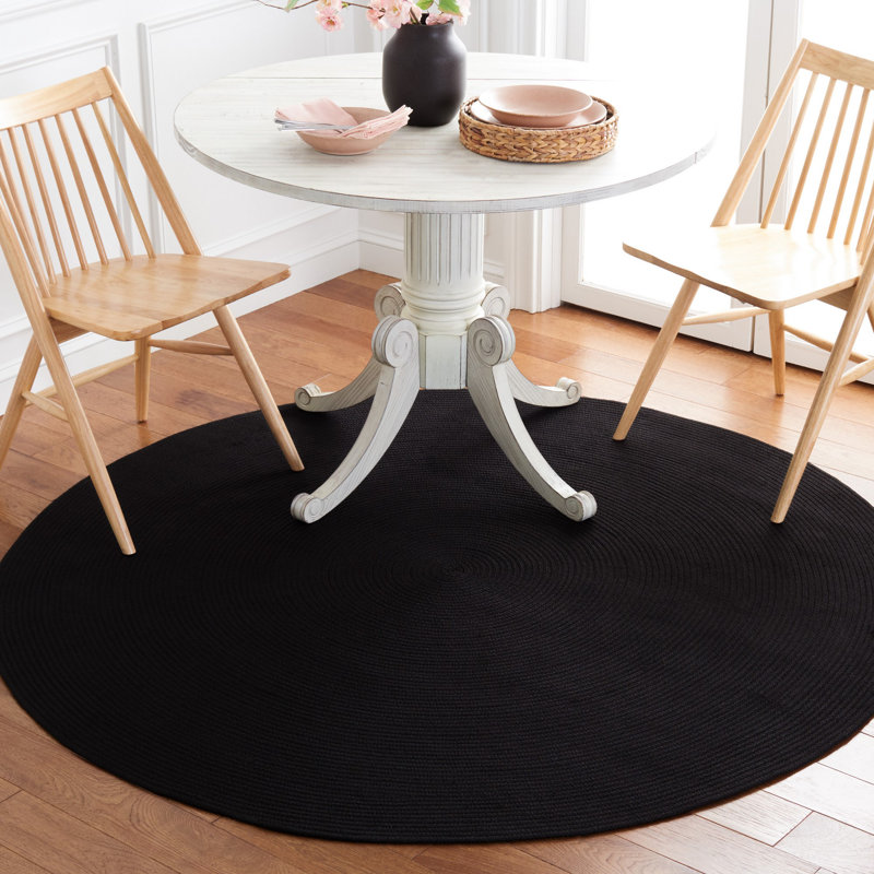 Tapis de couleur unie tressé tissé à la main, Rond 4 pi