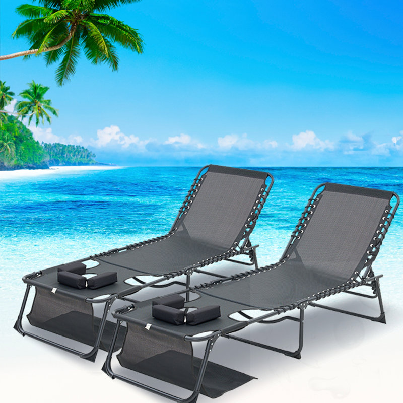 5-Position Adjustable Foldable Face Down Chaise Lounge Chair  With Face& Arm Holes(Set Of 2), 2, Black