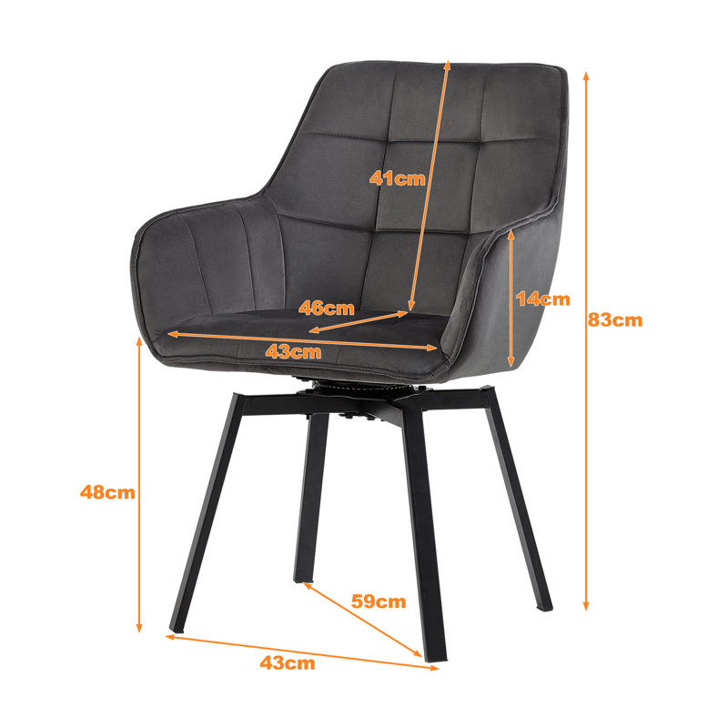 48cm H Velvet Upholstered Metal Armchair, Grey