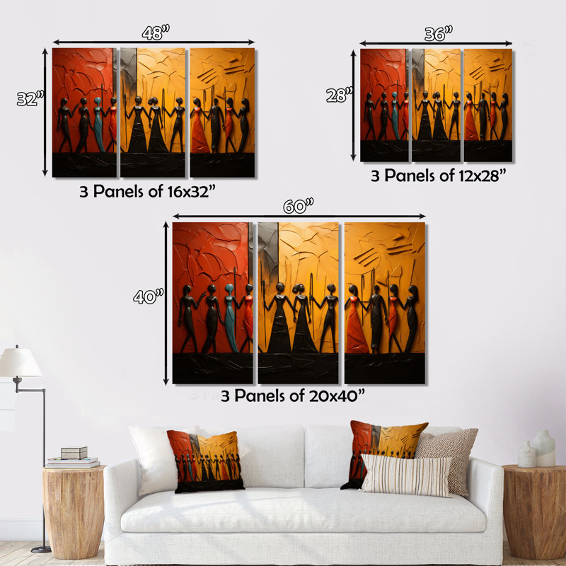 «African Tribal Rhythms VIII» sur toile, reproduction de 3 pièces, H 32 po x l 48 po x P 1 po