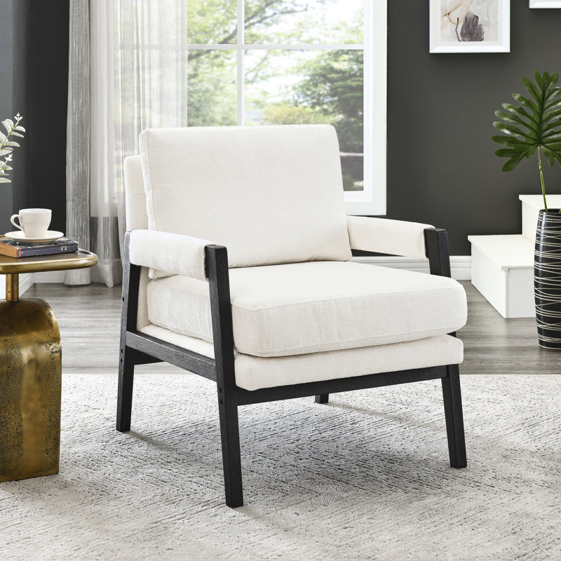Fauteuil de style Mid-Century moderne - chenille luxueuse, structure solide, dossier amovible, profondeur de l'ensemble de 30,31 po, chaise de lecture en chenille blanche, coussins souples, pieds solides, hauteur de 32,14 po