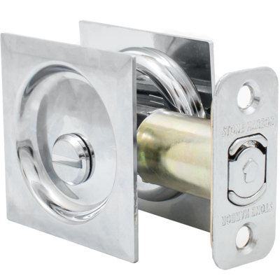 Contemporary Square Pocket Door Lock, Privacy (Bed/Bath) Latch, 2-3/8" Backset, RCL, By Stone Harbor Hardware
