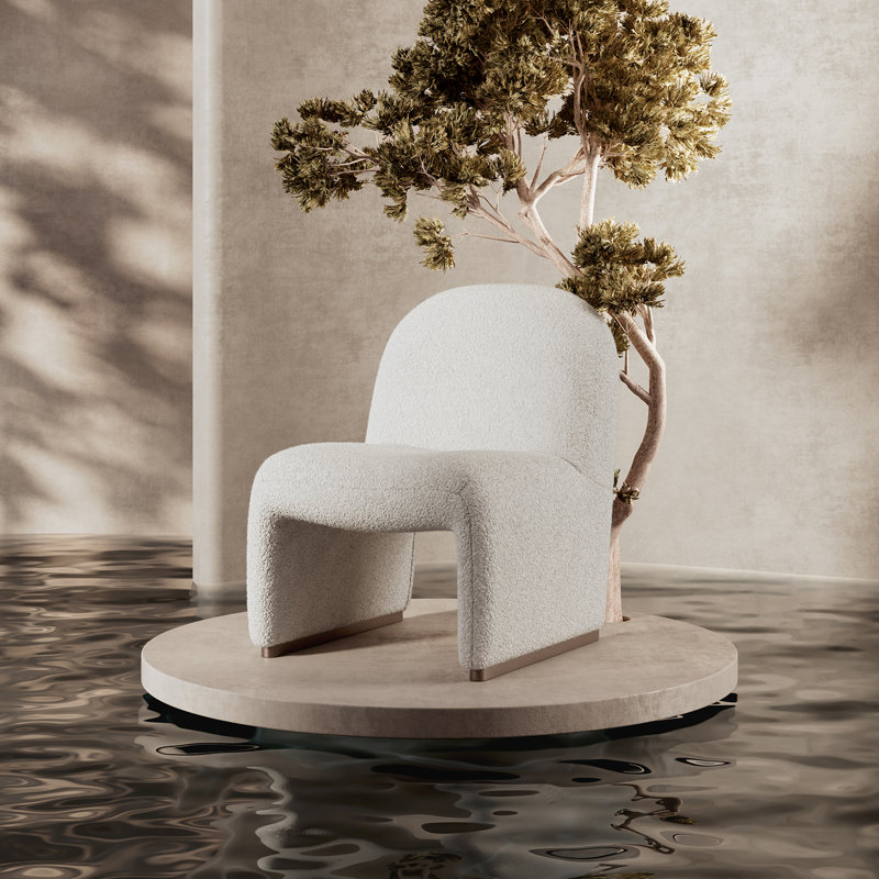 Rikako Mid-century Side Chair with Hardwood Legs, Ivory