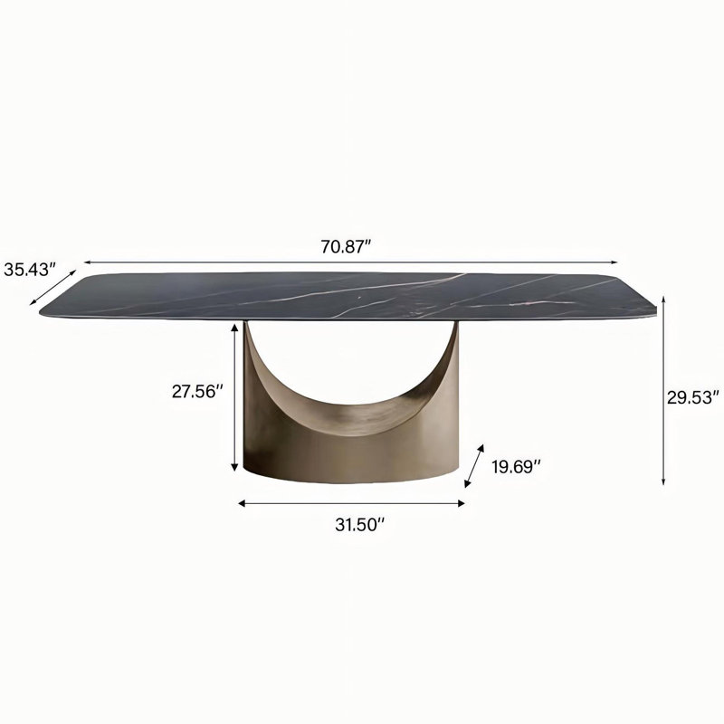 Table de salle à manger Diandra, H 30,7 po x L 70,87 po x l 35,43 po, Marbre noir, Bronze