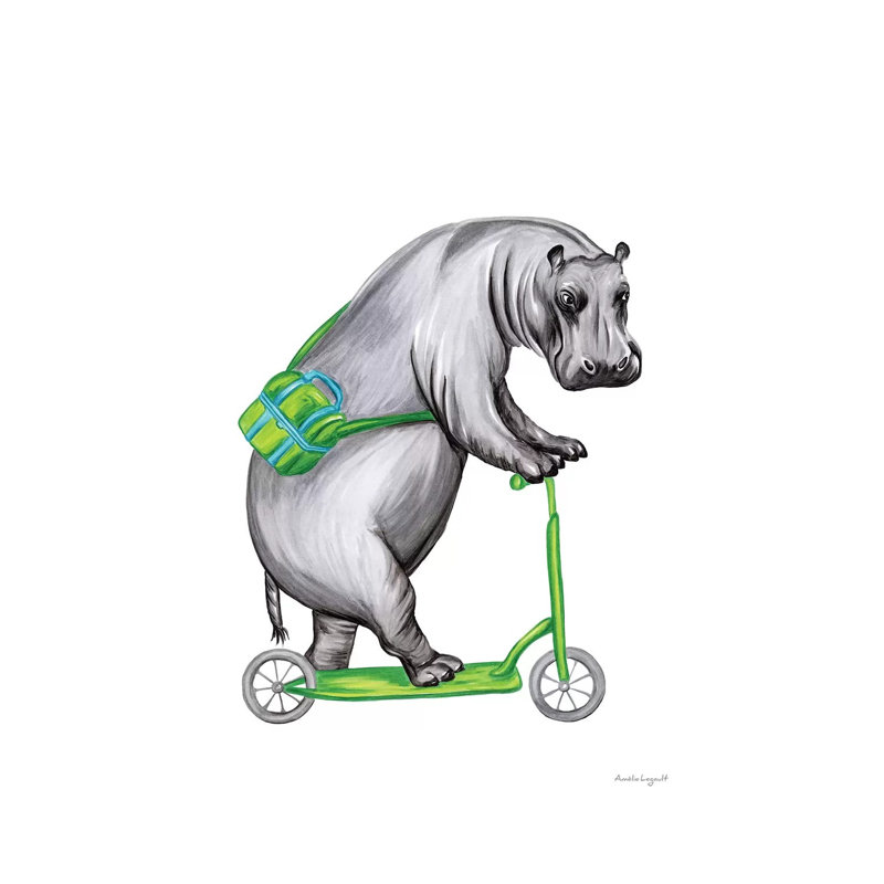 Hippo On Bike by Amélie Legault - Wrapped Canvas Gallery-Wrapped Canvas Giclée, 20.32 cm H x 30.48 cm W