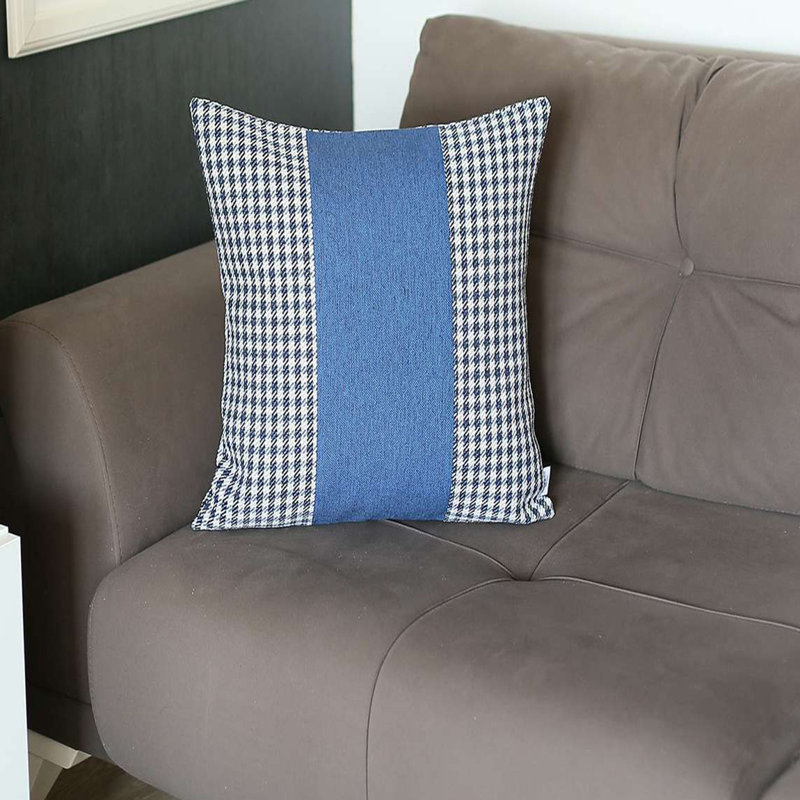 Houndstooth Throw Pillow, Blue/White, Polyester