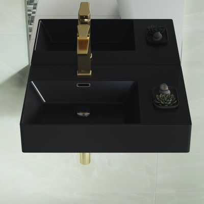 Lavabo suspendu en céramique St. Tropez 24 x 18 avec robinetterie à gauche, noir mat