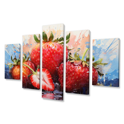 Luscious Strawberries II - fruits, art mural sur toile - 5 panneaux