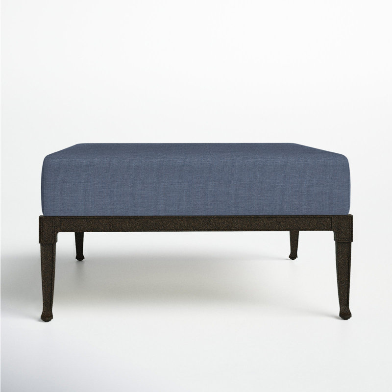 Wiltshire Outdoor Ottoman, Spectrum Denim Sunbrella® Plainweave, Chestnut Brown