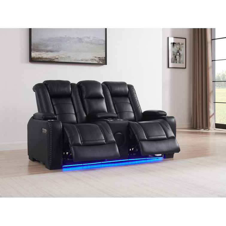73.5''Wide Breathable Leather Square Arms Power Reclining Loveseat With Blueooth Speeker And Wireless Charger