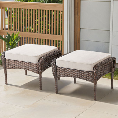 Ensemble de 2 repose-pieds d'extérieur en osier PE avec coussin pour la cour ou la terrasse