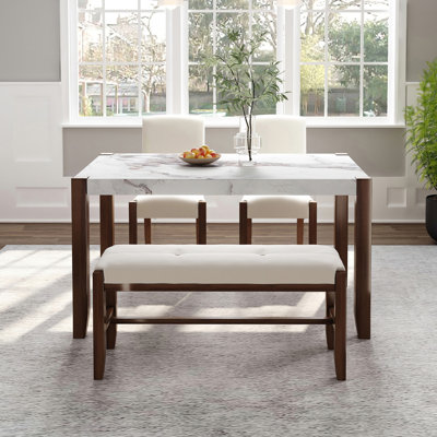 Ensemble de mobilier de salle à manger moderne 4 pièces avec table en faux marbre et conception compacte, parfait pour les repas de famille et une utilisation polyvalente