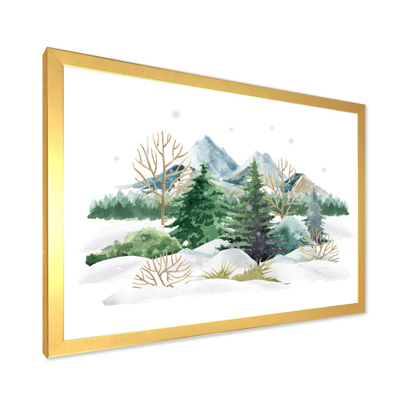 Winter Forest Landscape Nature Scene - Peinture sur toile, H 24 po x l 32 po, Encadrement doré