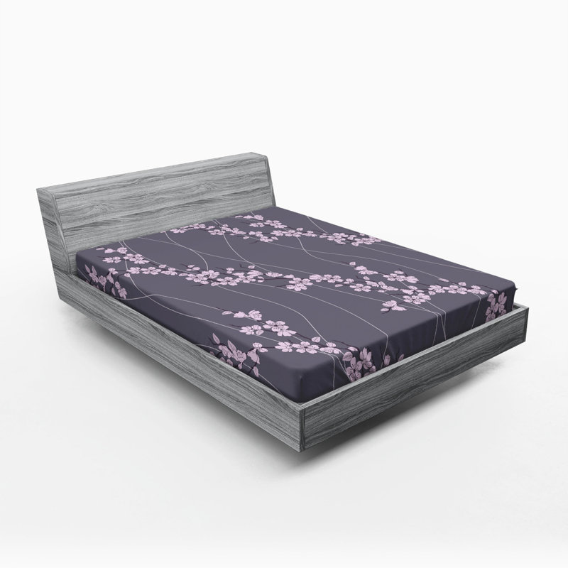 Microfiber Floral Fitted Sheet, Full Fitted Sheet, Purple Floral 2