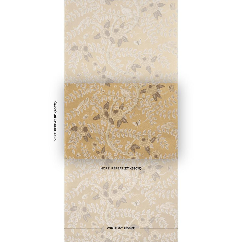 Tole Bird Wallpaper Roll, Gold