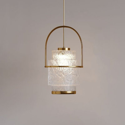 Modern Minimalist Pendant Lamp: Textured Glass & Metal Frame