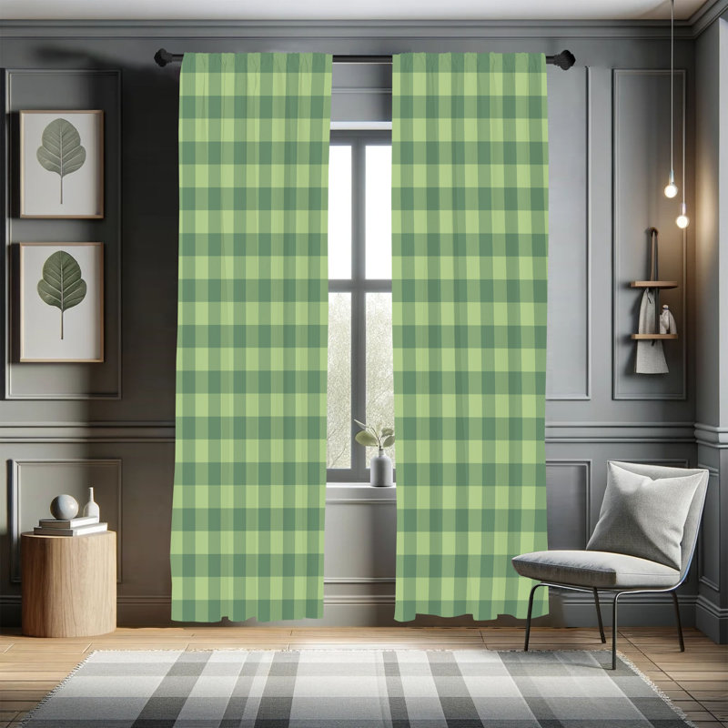Charlton Home® Plaid Curtains, Lumberjack Buffalo Checks Art, 28" W x 63" L, Navy Blue/White
