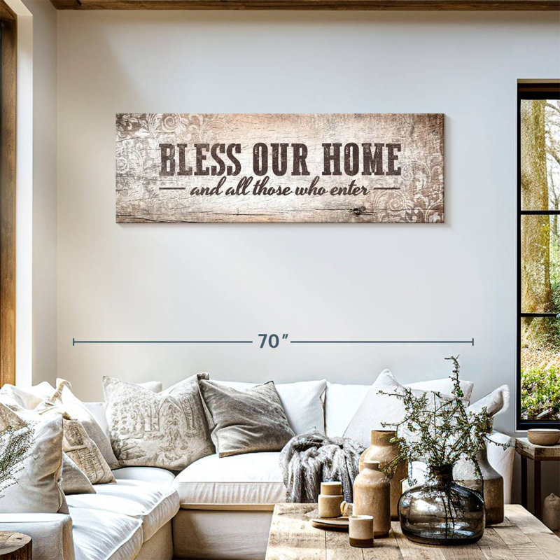 «Bless Our Home Typographie», impression sur toile, H 18 po x l 54 po x P 1,25 po