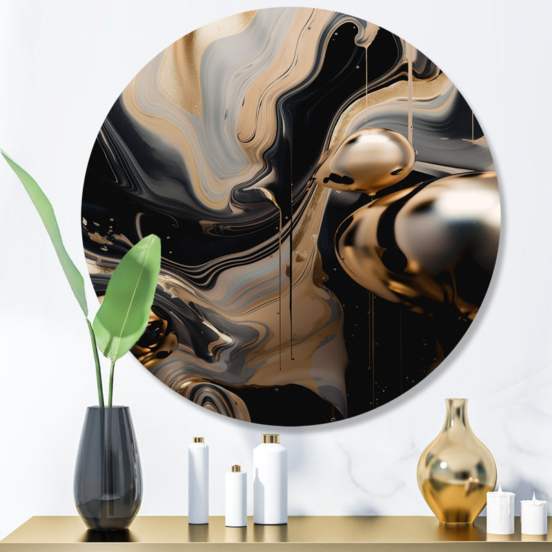 Gold Black Journey Through Marble III - Abstract Marble Metal Wall Décor, 16" H x 16" W x 1" D