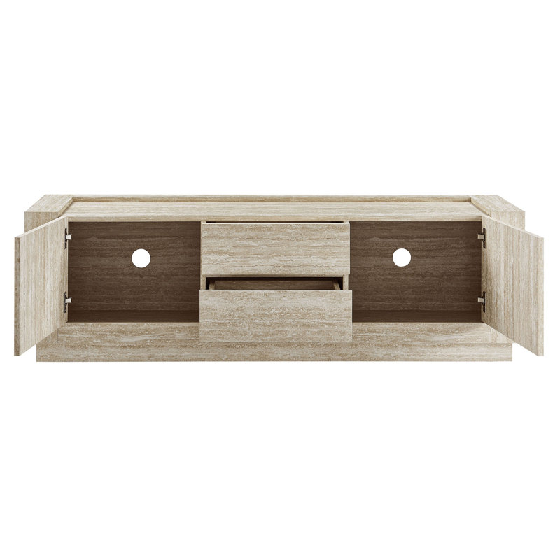 Hollis 59" Light Brown Travertine Laminate TV Stand with Cabinet